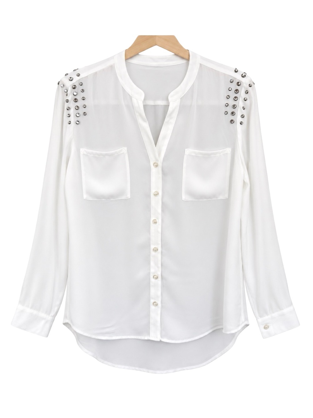 Chicos 1 white button down semi sheer blouse rhinestone shoulder flowy office